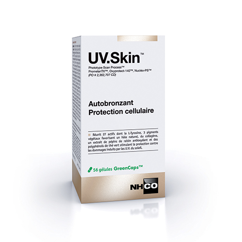 UV.Skin™, Protection solaire, Auto-bronzant. Protège les cellules des dommages oxydatifs. Conserve la fermeté et l’élasticité de la peau.