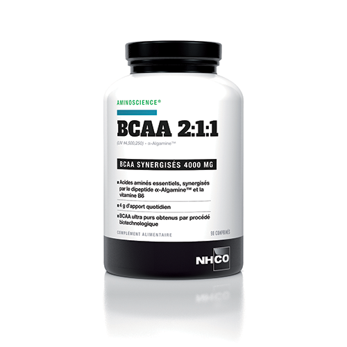 BCAA, Acides aminés essentiels de la fibre musculaire, synergisés par l’α-Algamine™ et la vitamine B6. BCAA ultra purs obtenus par procédé biotechnologique.